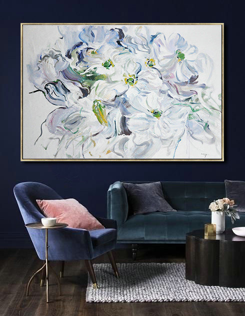 Horizontal Abstract Flower Painting Living Room Wall Art #ABH0A40 - Click Image to Close